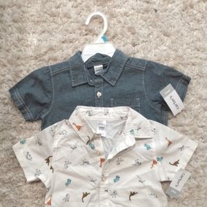 Two Carter's Boy Short Sleeve Button Down Shirts